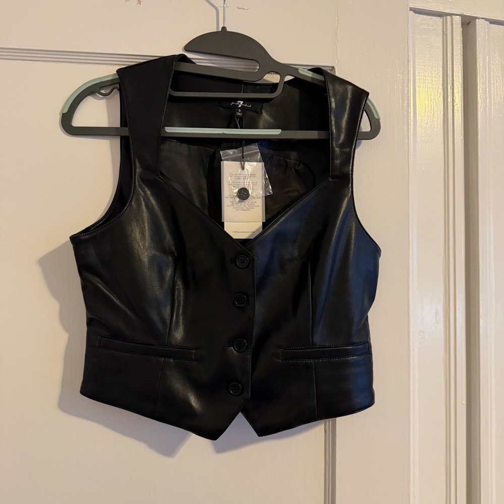 Seven for all Mankind NWT Black Faux Leather Button Front Vest